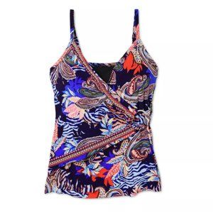 Aqua Green Women's Wrap Front Ring Tankini Top